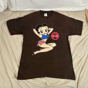 Vintage Betty Boop x Coca Cola USA Large Brown Boxy Shirt Sleeve 707 Vintage